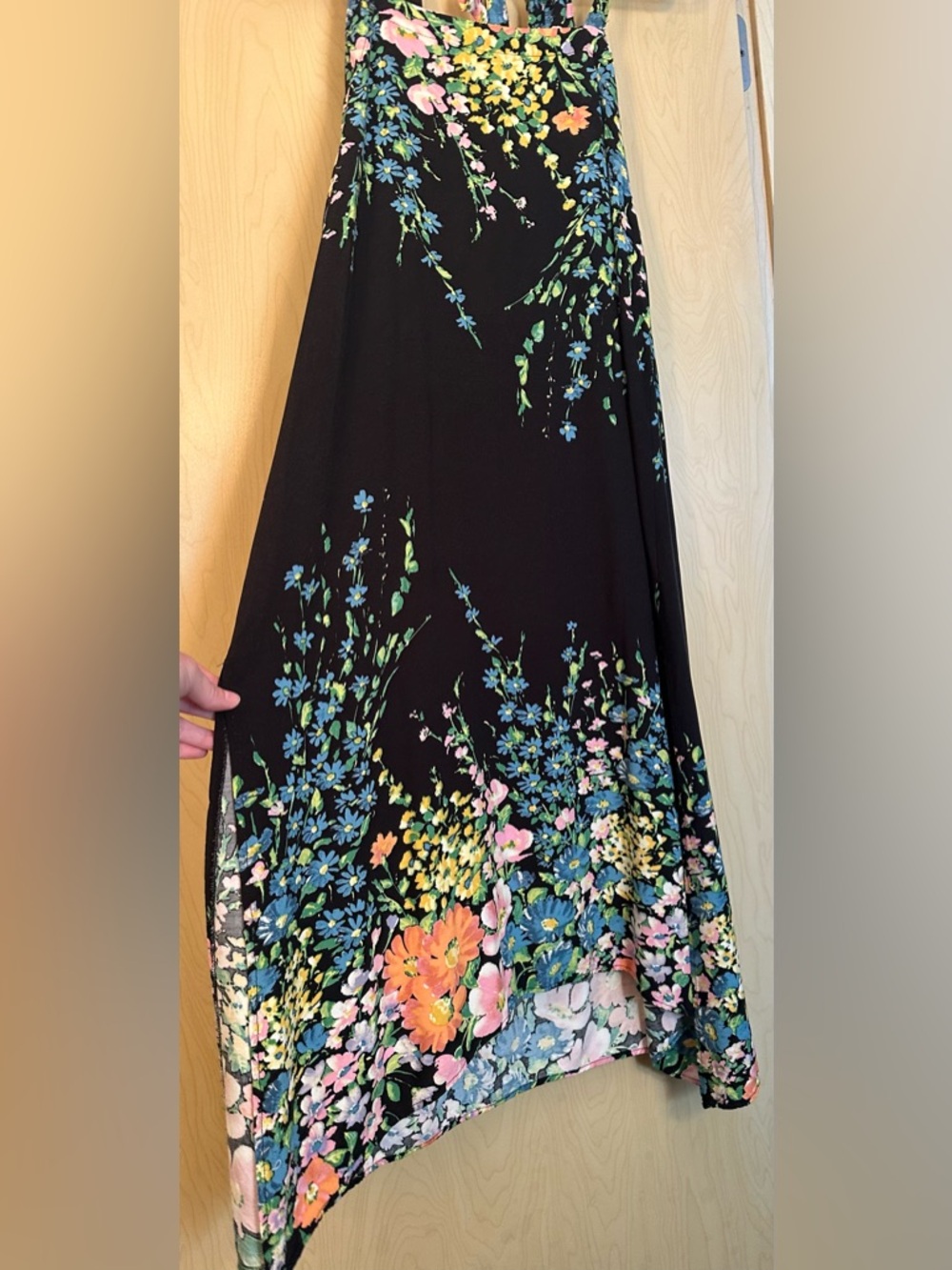 O'Neill Black Midi Skirt with Blue, Pink & Green Floral Design